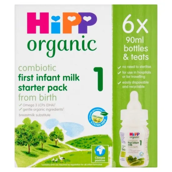 HiPP Organic 1 First Infant Baby Milk Ready to feed Starter pack from birth (6 x 90ml bottles)
