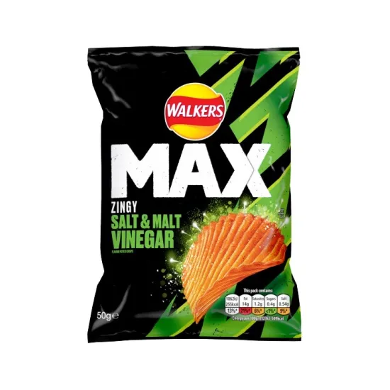Walkers Max Zingy Salt & Malt Vinegar Crisps 50g