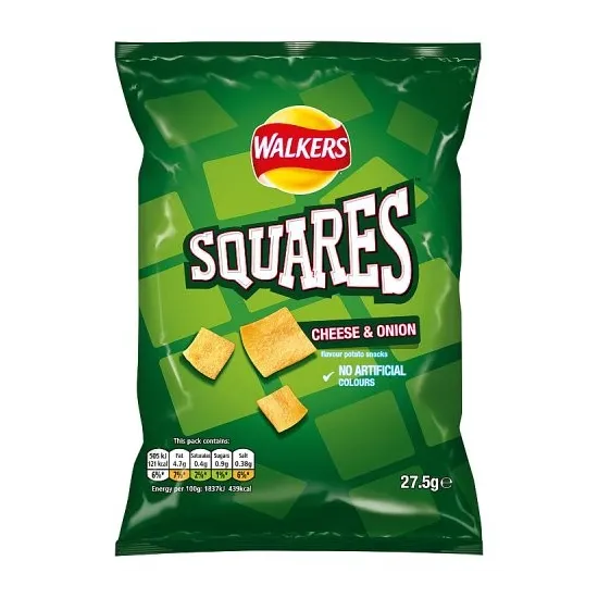 Walkers Squares Cheese & Onion Snacks Crisps 27.5g