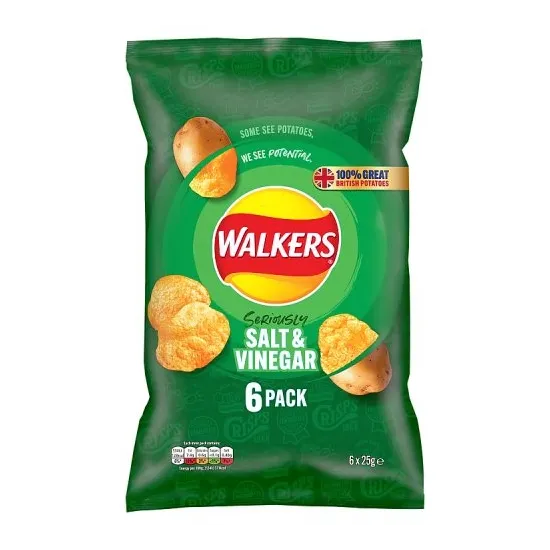 Walkers Salt & Vinegar Multipack Crisps 6x25g