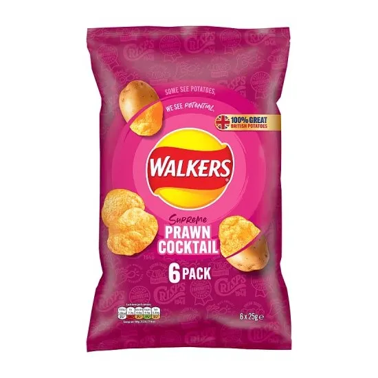 Walkers Prawn Cocktail Multipack Crisps 6 x 25g