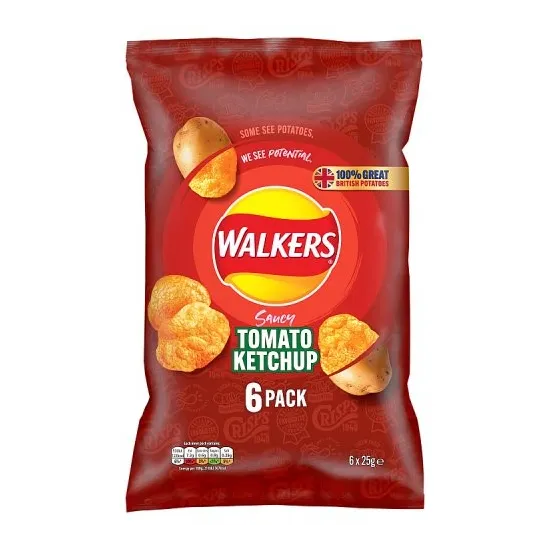Walkers Tomato Ketchup Multipack Crisps 6x25g