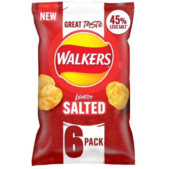 Walkers Less Salt Lightly Salted Multipack Crisps 6x25g