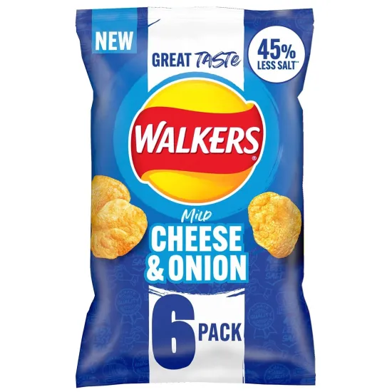 Walkers Less Salt Mild Cheese & Onion Multipack Crisps 6 x 25g