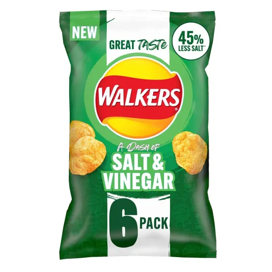 Walkers Less Salt A Dash of Salt and Vinegar Multipack Crisps 6x25g