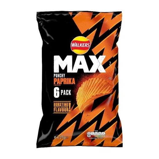 Walkers Max Punchy Paprika Multipack Crisps 6x27g