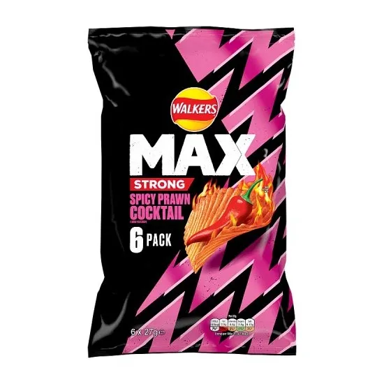 Walkers Max Strong Fiery Prawn Cocktail Multipack Crisps 6 x 27g