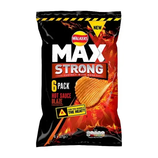 Walkers Max Strong Hot Sauce Blaze Flavour Potato Crisps 6 x 27g