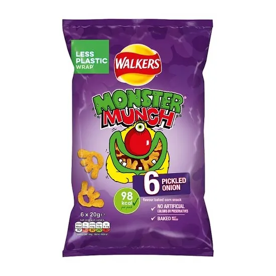 Walkers Monster Munch Pickled Onion Multipack Snacks Crisps 6x20g