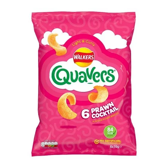 Walkers Quavers Prawn Cocktail Multipack Snacks Crisps 6x16g