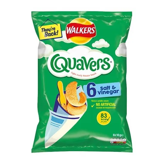 Walkers Quavers Salt & Vinegar Multipack Snacks 6 x 16g