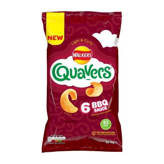 Walkers Quavers BBQ Multipack Snacks Crisps 6x16g