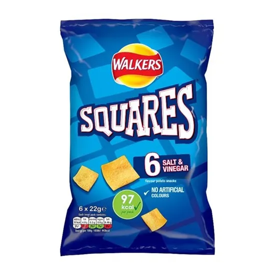 Walkers Squares Salt & Vinegar Multipack Snacks Crisps 6x22g