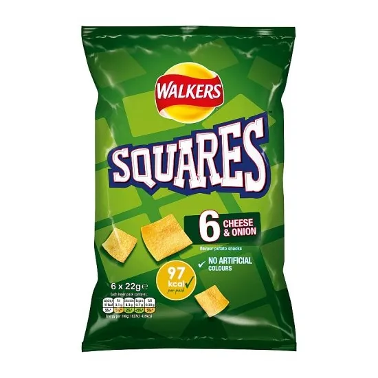 Walkers Squares Cheese & Onion Multipack Snacks Crisps 6x22g