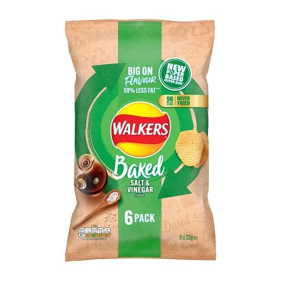 Walkers Baked Salt & Vinegar Multipack Snacks Crisps 6 x 22g