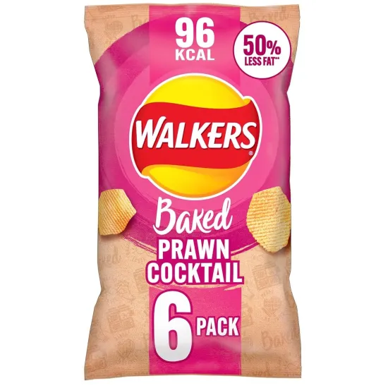 Walkers Baked Prawn Cocktail Snacks Crisps 6 x 22g