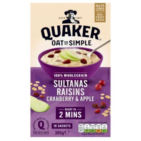 Quaker Oat So Simple Sultanas & Raisins Porridge Sachets 10x38.5g