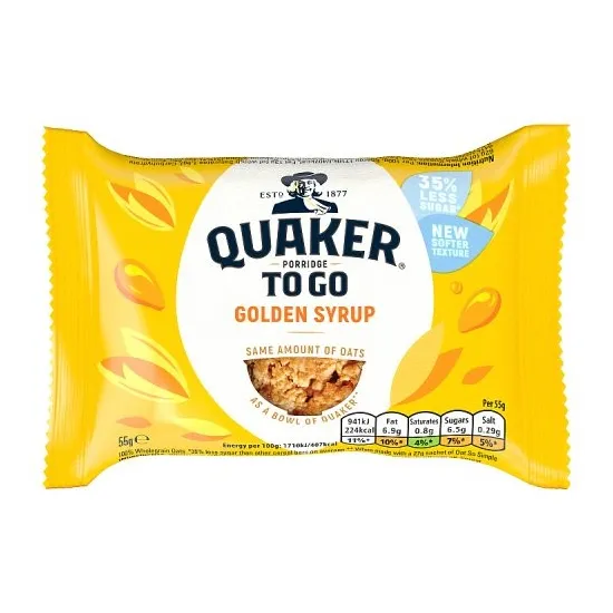 Quaker Porridge To Go Golden Syrup Breakfast Bar 55g