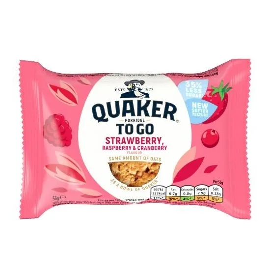 Quaker Porridge To Go Mixed Berries Breakfast Bar 55g