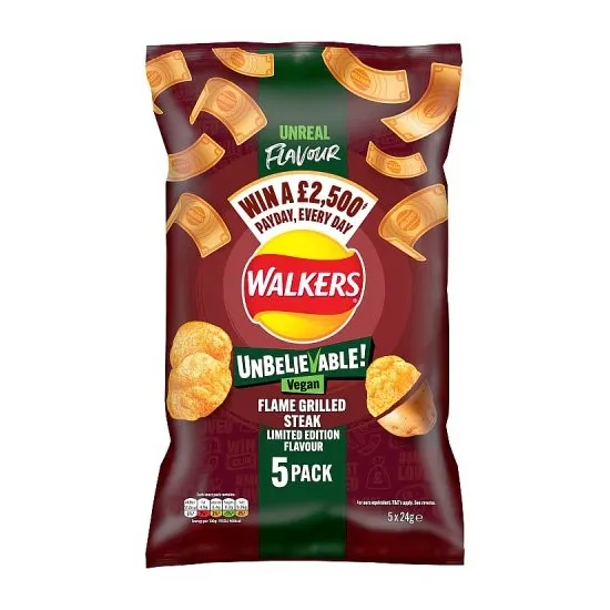 Walkers Vegan Flame Grilled Steak 5pk Crisps