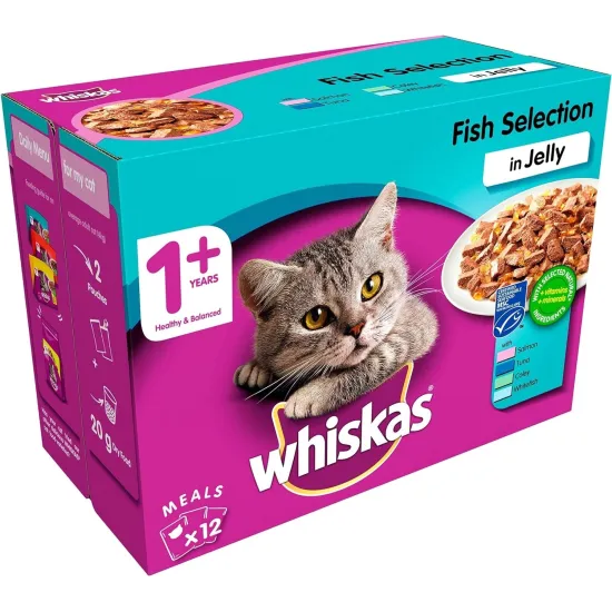 Whiskas 1+ Cat Pouches Meaty Selection in Gravy 12x100g pk