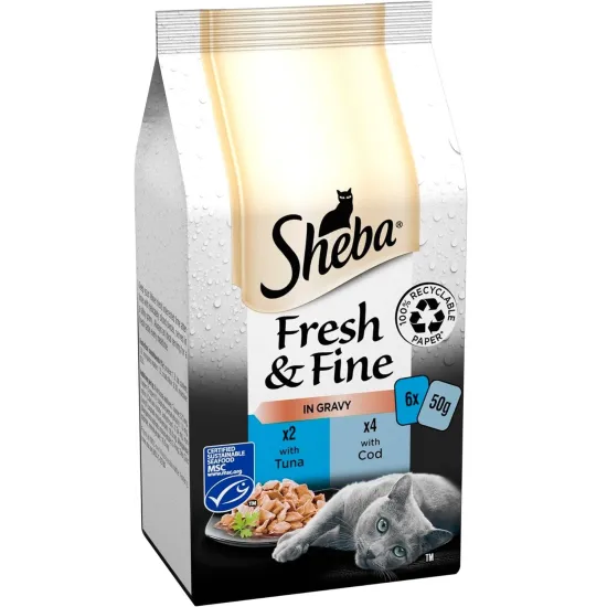 Sheba Fresh & Fine Cat Pouches with Chicken & Turkey in Gravy 6x50g