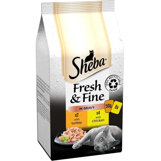 Sheba Fresh & Fine Cat Pouches with Tuna & Cod in Gravy 6x50g
