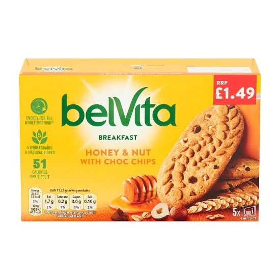 Belvita 20 Breakfast Honey & Nut with Choc Chips Biscuits 225g