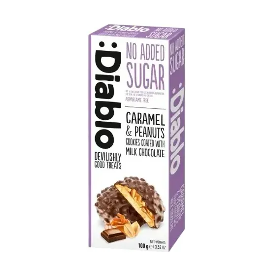 Diablo Caramel & Peanut Cookies coated with Milk Chocolate 100g