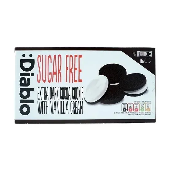 Diablo Sugarfree  Extra Dark Sandwich Cookies with Vanilla  176g