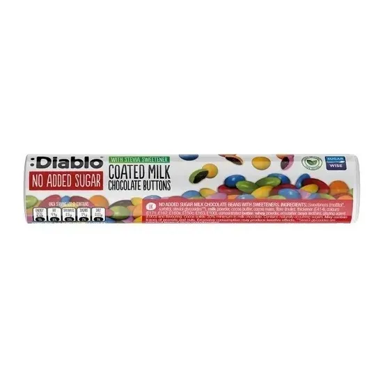 Diablo Milk Chocolate Button 22g No Added Sugar (Stevia) - tube