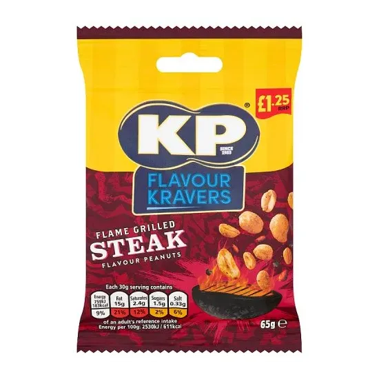 KP Flavour Kravers Flame Grilled Steak Peanuts PMP 65g