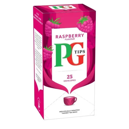 PG Tips Tea Bags Raspberry Herbal 25s Box Paper Envelope