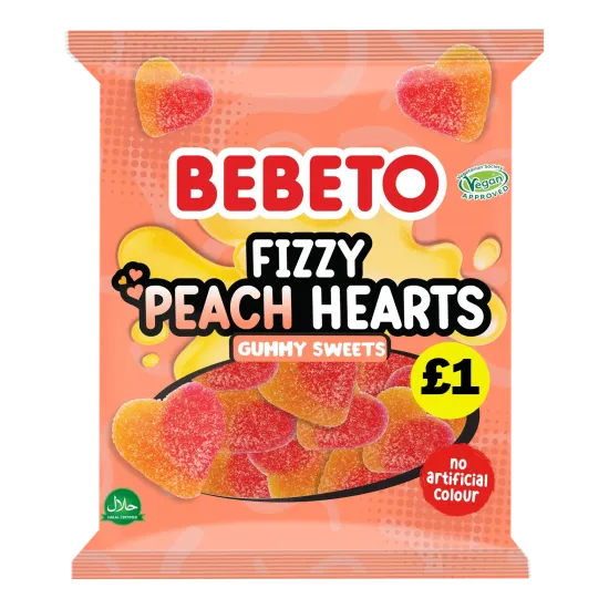 Bebeto Fizzy Peach Hearts PMP 150g