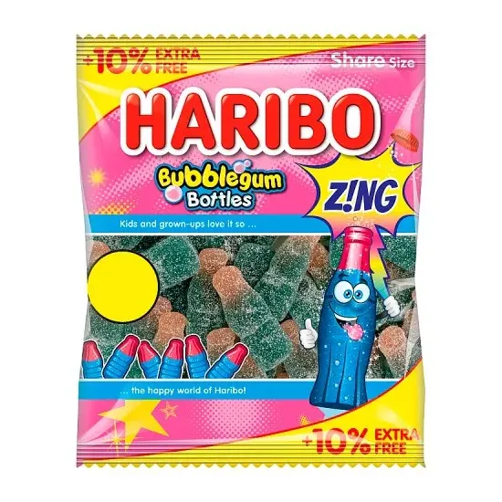 Haribo Zing Bubblegum Bottles PMP (10% Extra Free) 176g