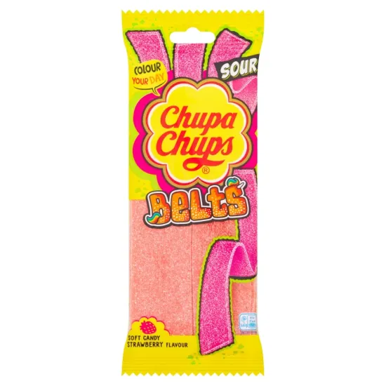 Chupa Chups Strawberry Flavour Sour Belts 90g