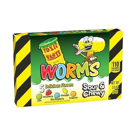 Toxic Waste Sour Gummy Worms Theatre Box  85g
