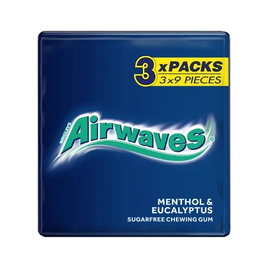 Airwaves Menthol & Eucalyptus Chewing Gum Sugarfree Multipack 3 x 9 Pieces