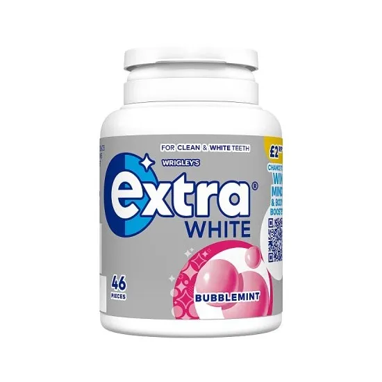 Extra White Bubblemint Chewing Gum Sugarfree PMP Bottle 46 Pieces